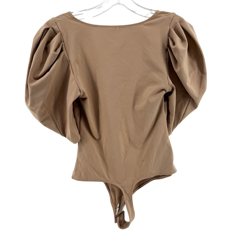 Womens Size XS (0-2) Free People Intimately Tan Nude Bodysuit Puff Sleeve Deep V - Picture 2 of 8